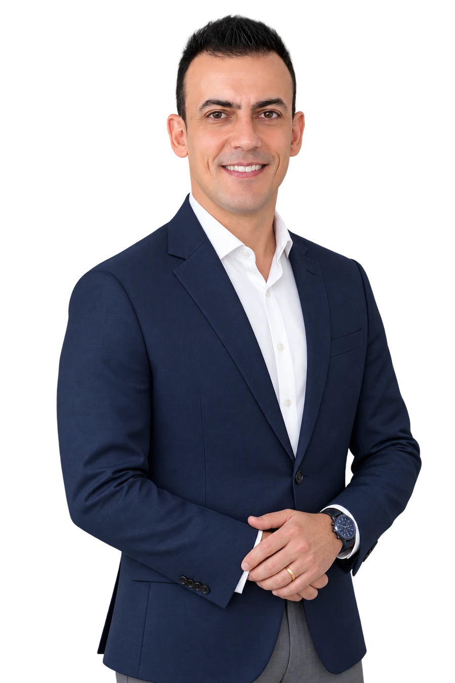 Domingos Chagas, usando blazer azul-marinho